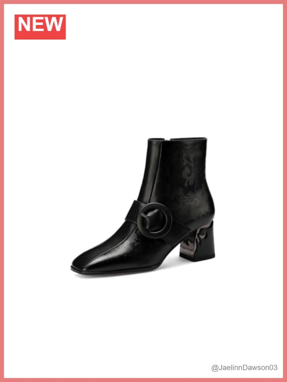 TinaCus Handmade Floral Genuine Leather Square Toe Buckle Zip Ankle Boots